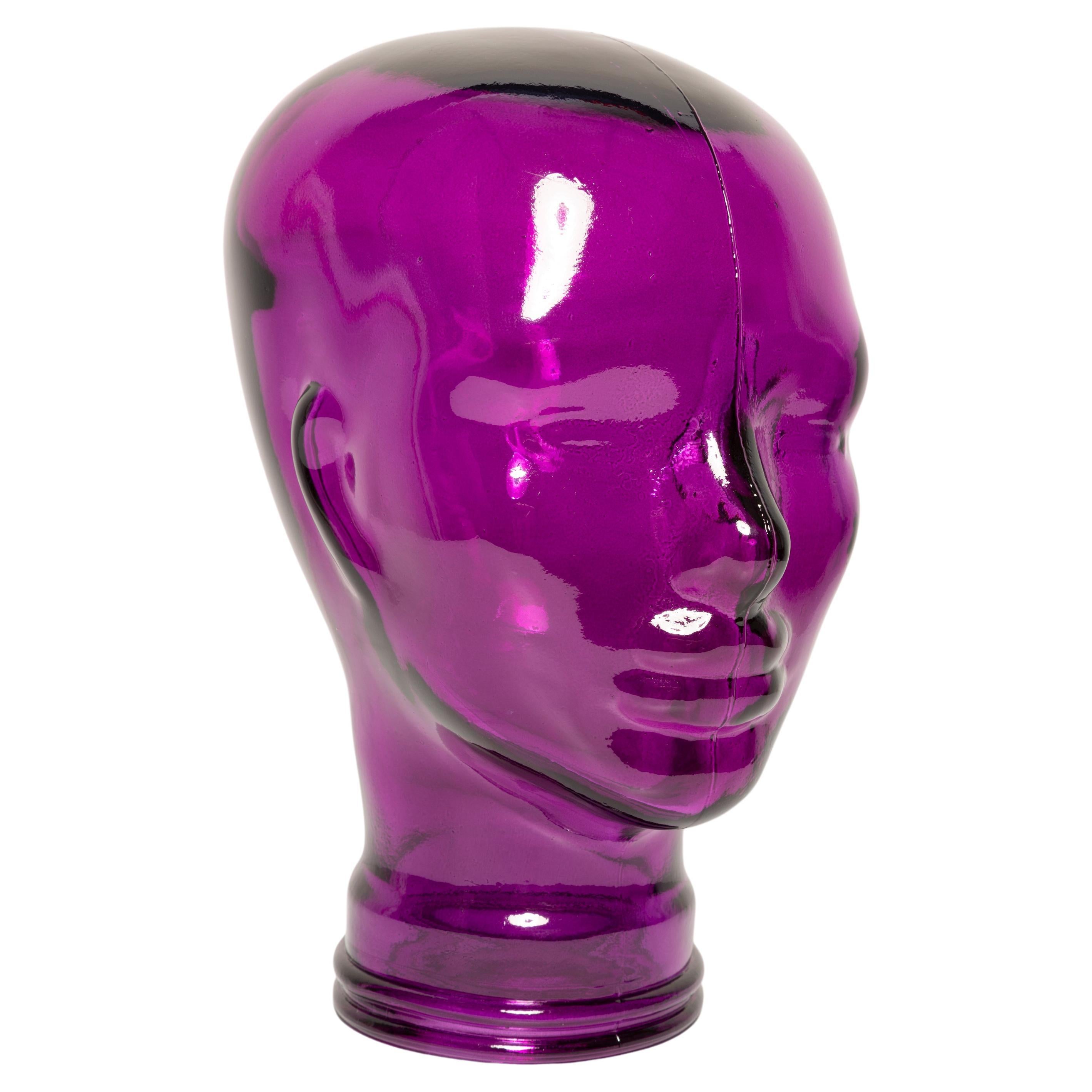 Violet Purple Vintage Decorative Mannequin Glass Head Sculpture, 1970s, Germany For Sale