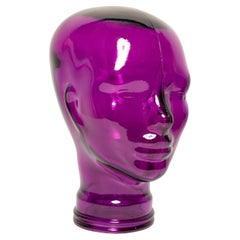 Violet Purple Vintage Decorative Mannequin Glass Head Sculpture, 1970s, Germany