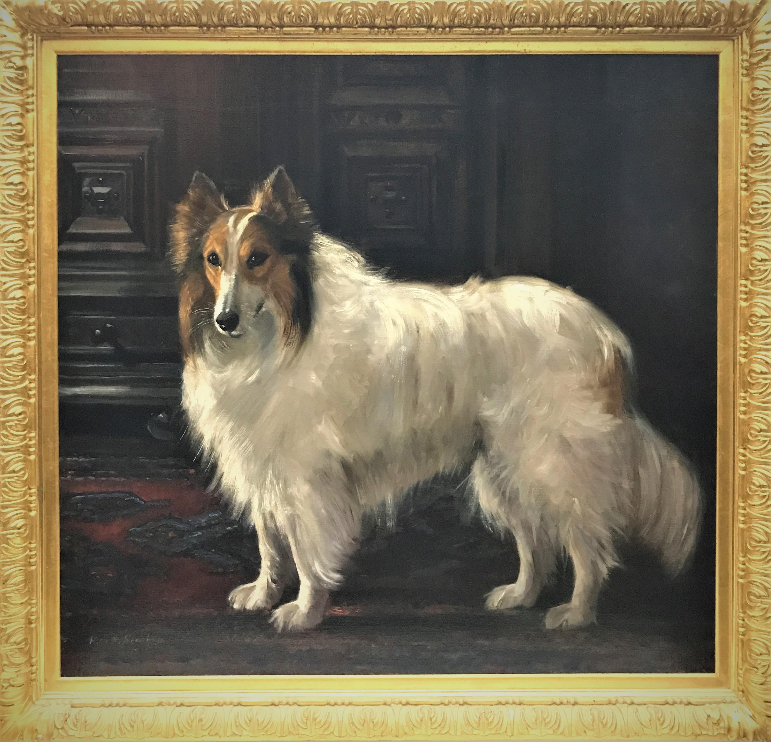 A White Rough Collie, original oil on canvas, early 20thC realist British artist - Painting by Violet Thorne Seckham