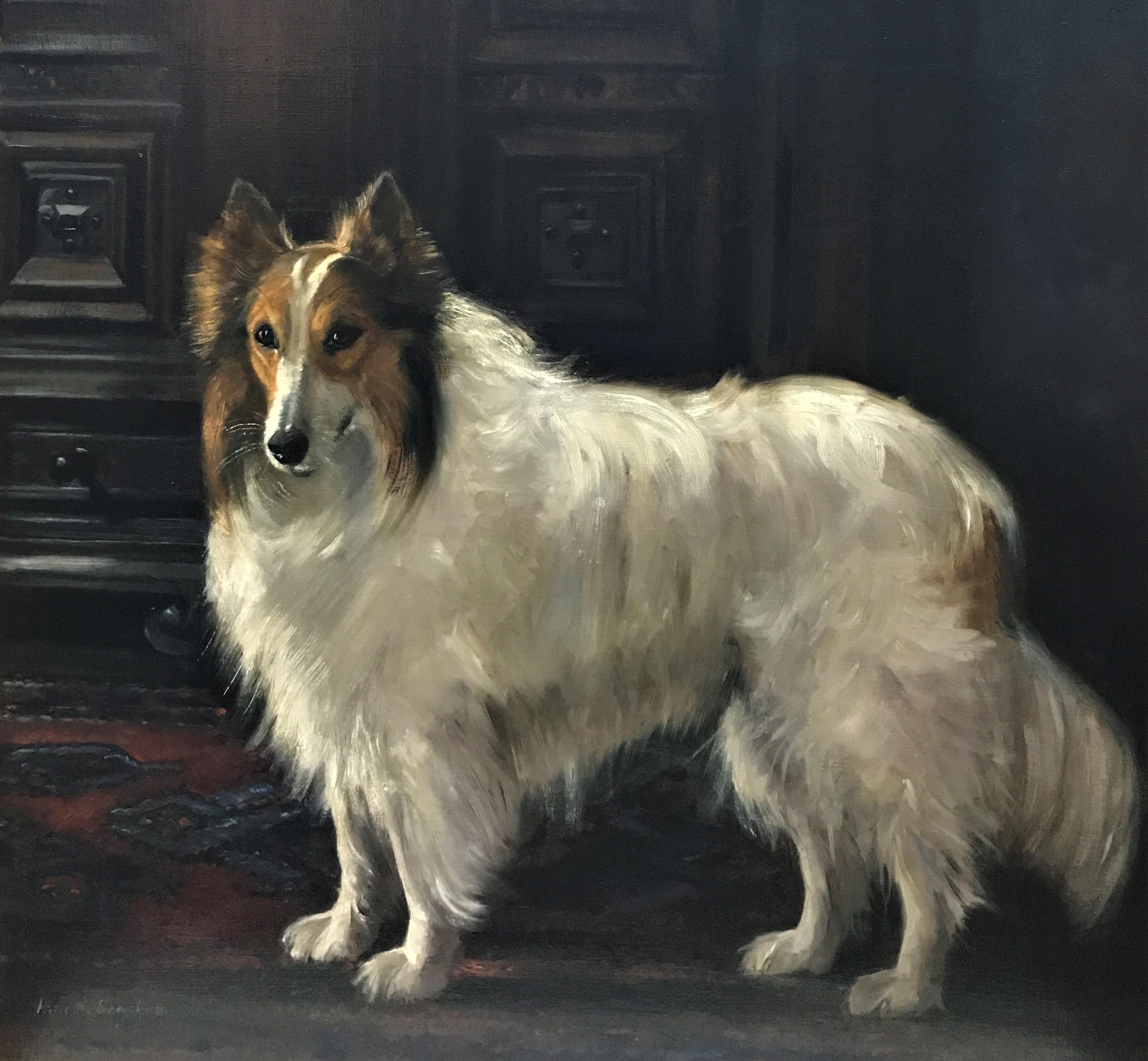 Violet Thorne Seckham Animal Painting - A White Rough Collie, original oil on canvas, early 20thC realist British artist