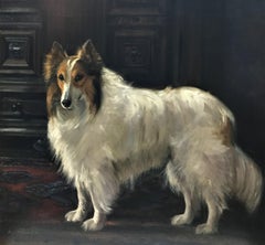A White Rough Collie, original oil on canvas, early 20thC realist British artist