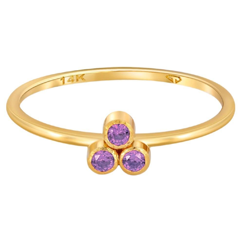 For Sale:  Violet Three Stone 14k gold ring.