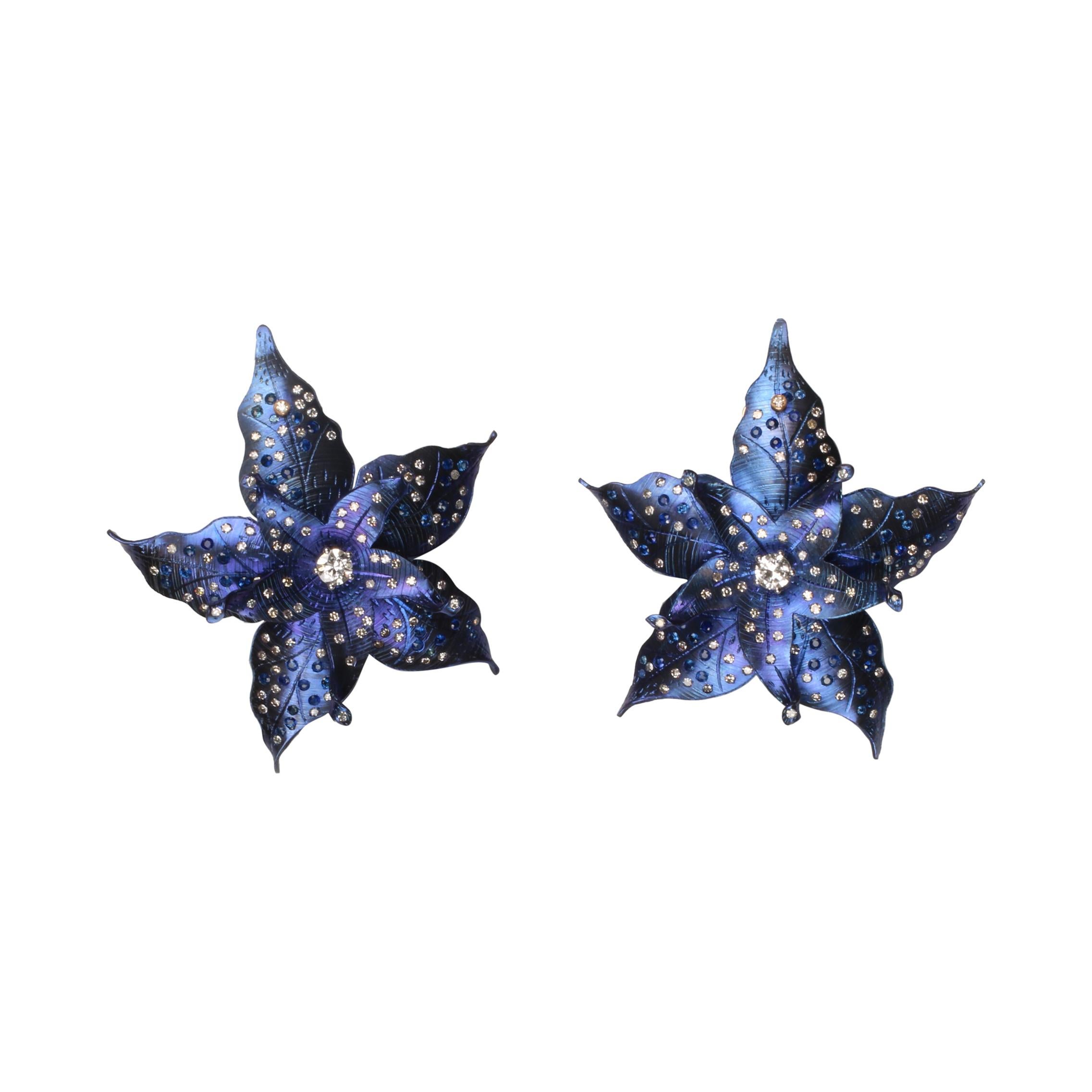 Violet Titanium Flower Earrings For Sale