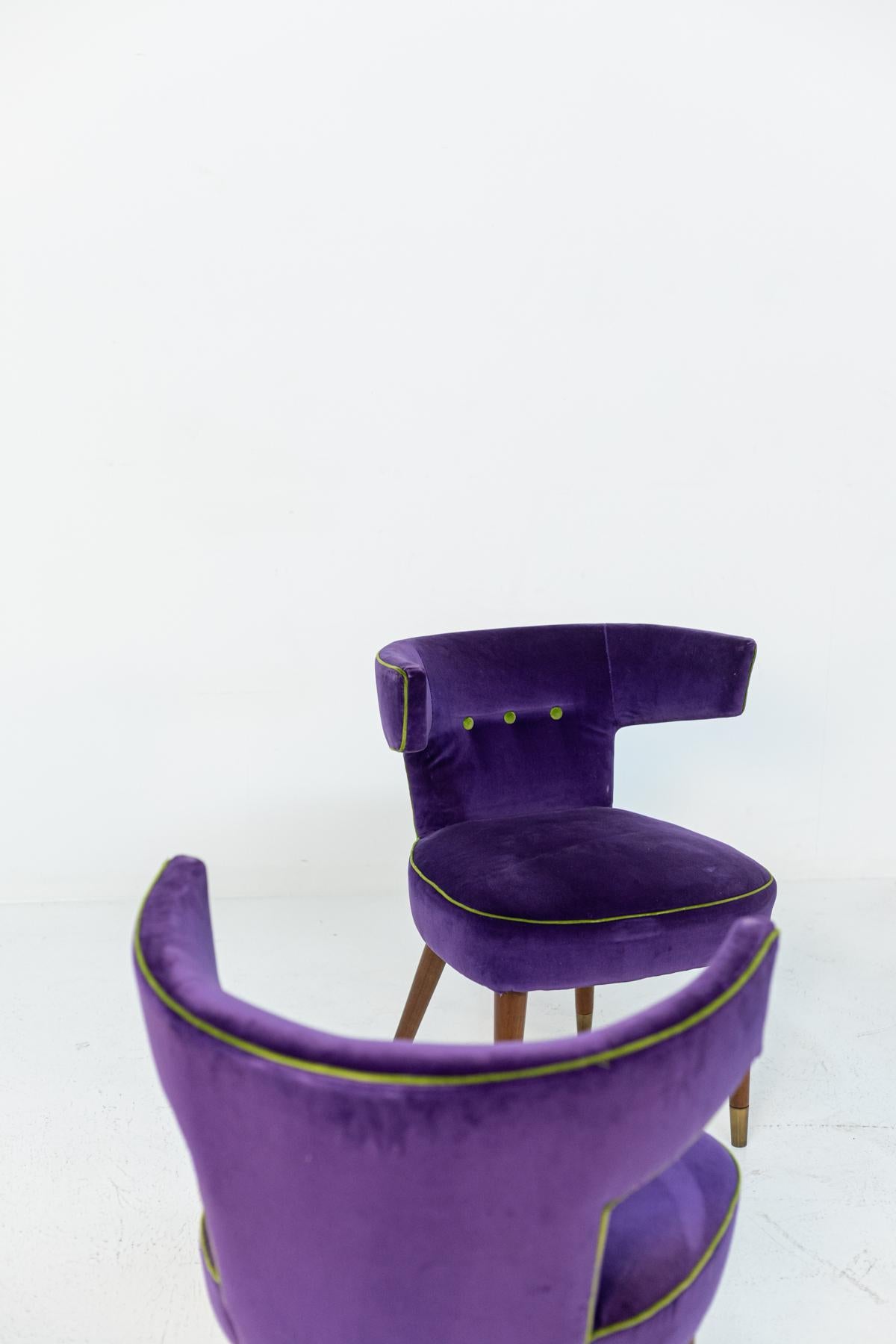 Brass Violet Velvet Armchairs by Gio Ponti and Nino Zoncada for Cassina