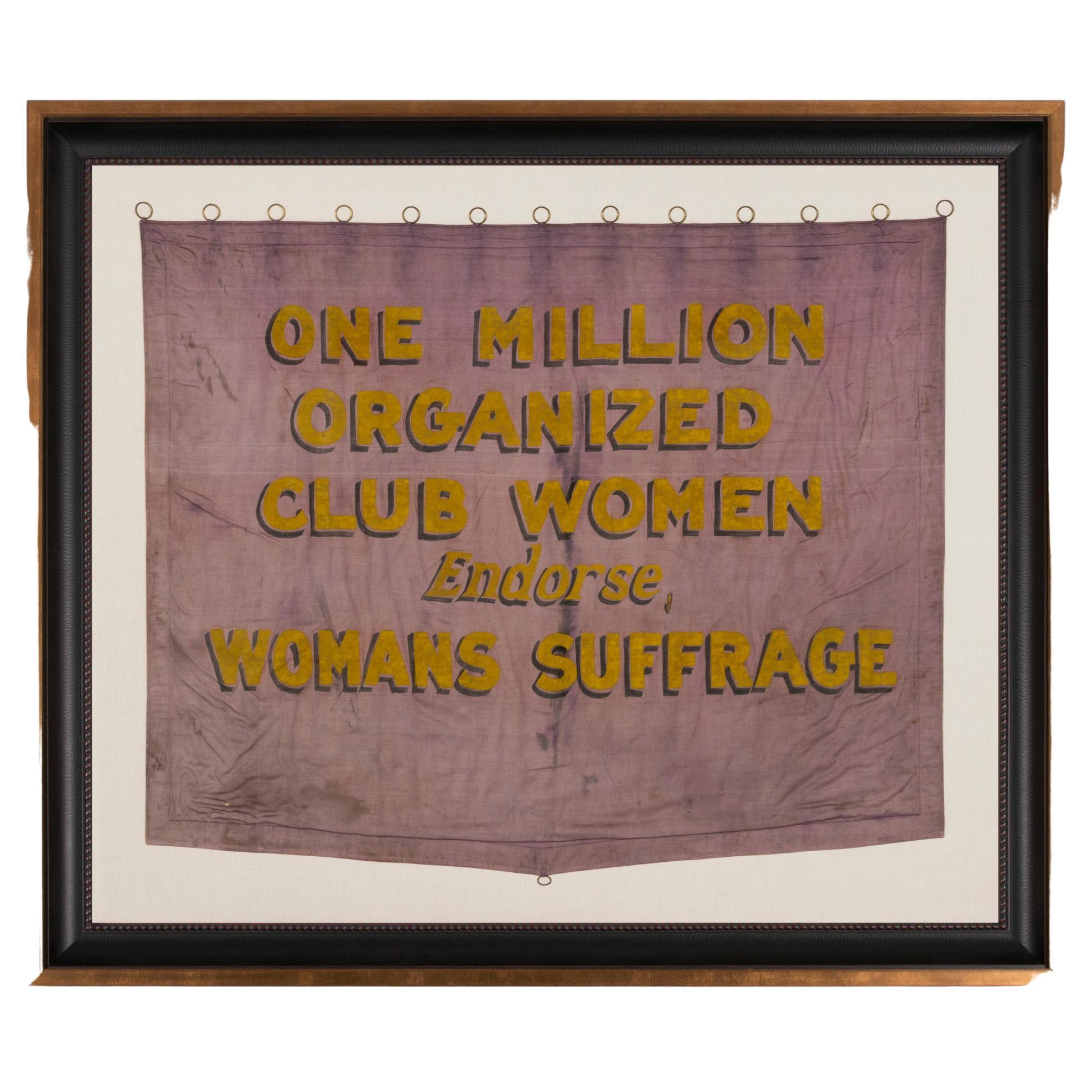 Rare violet & yellow Suffragette parade banner, the plate example illustrated in the text reference on the subject, made ca 1910-1920.

Hand-painted banners of this nature were carried by Suffragettes in parades and rallies throughout America.