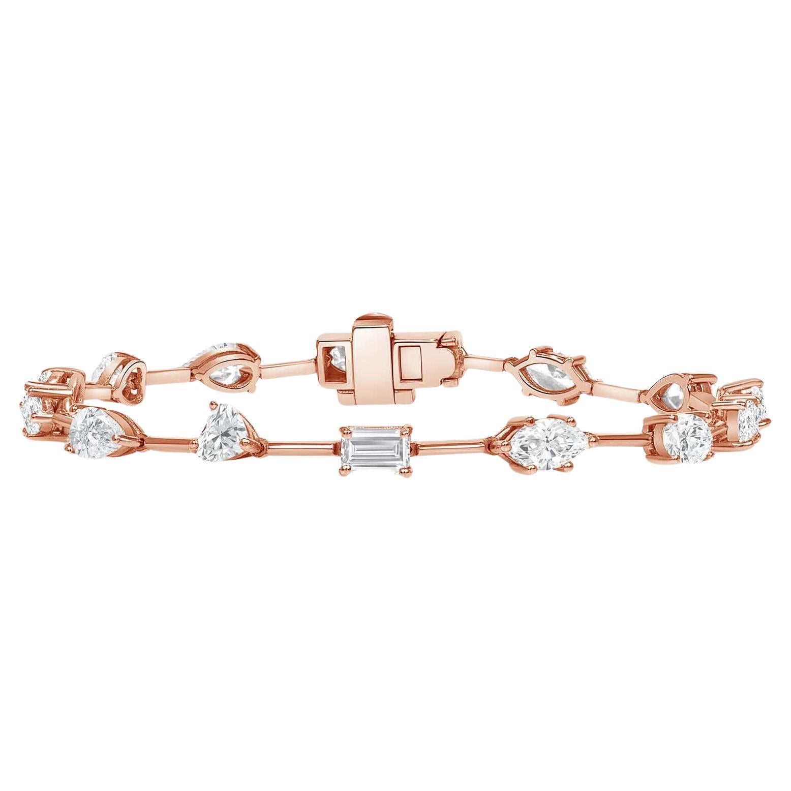 Multi Cut Diamond 18K Rose Gold Link Bracelet