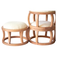 Violette low stacking stool - Single stool in cherry and cream boucle KLN studio