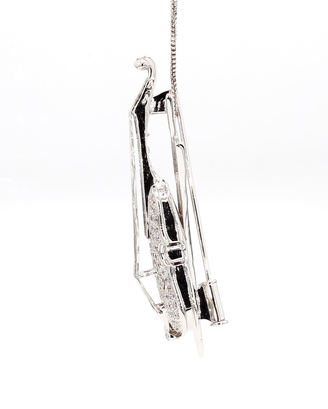 Violin Brooch Pin 18K White Gold 1.50 Ct Total NATURAL DIAMONDS Antique Handmade In Good Condition In New York, NY