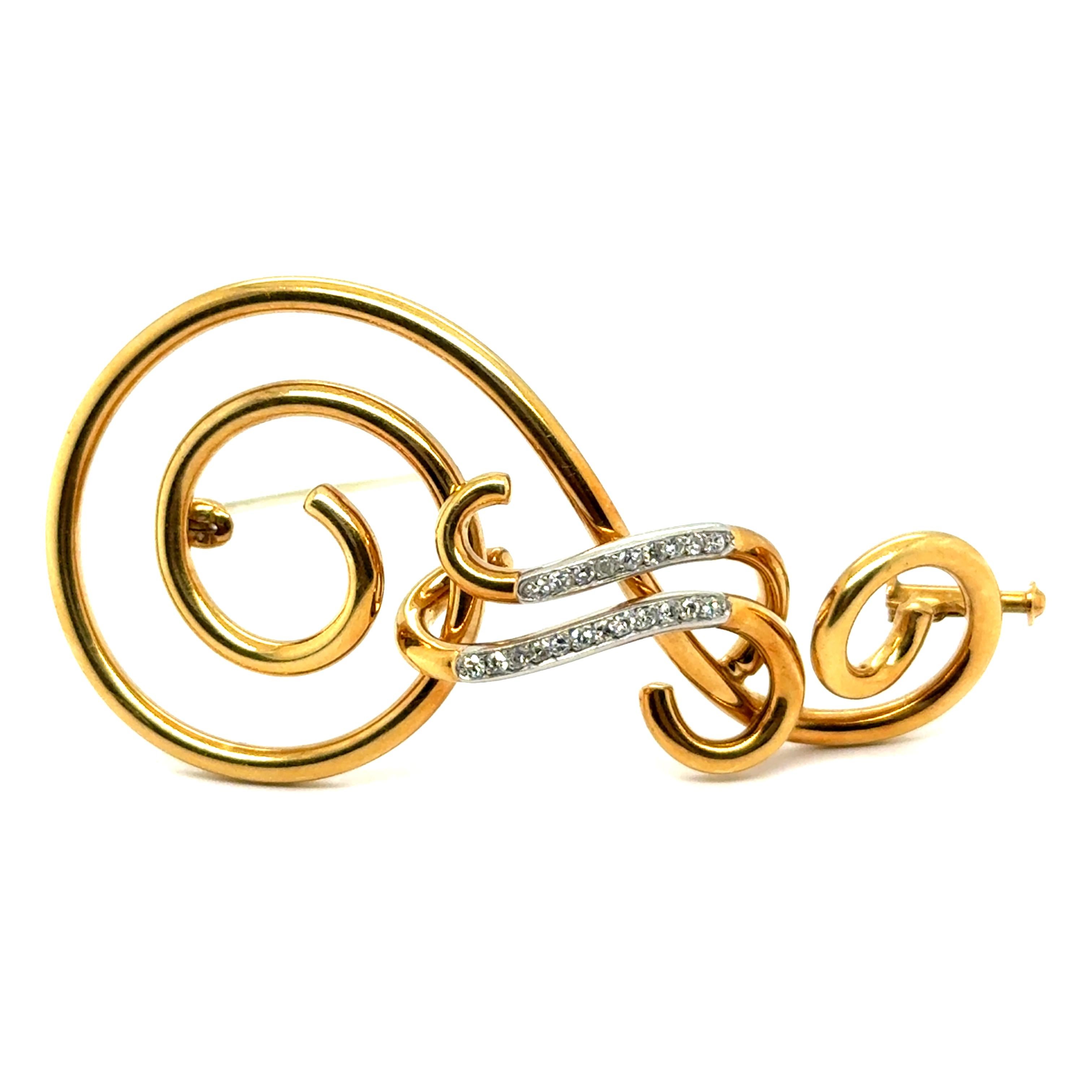 Violin Clef brooch by Meister with Diamonds in 18 Karat Yellow Gold 4