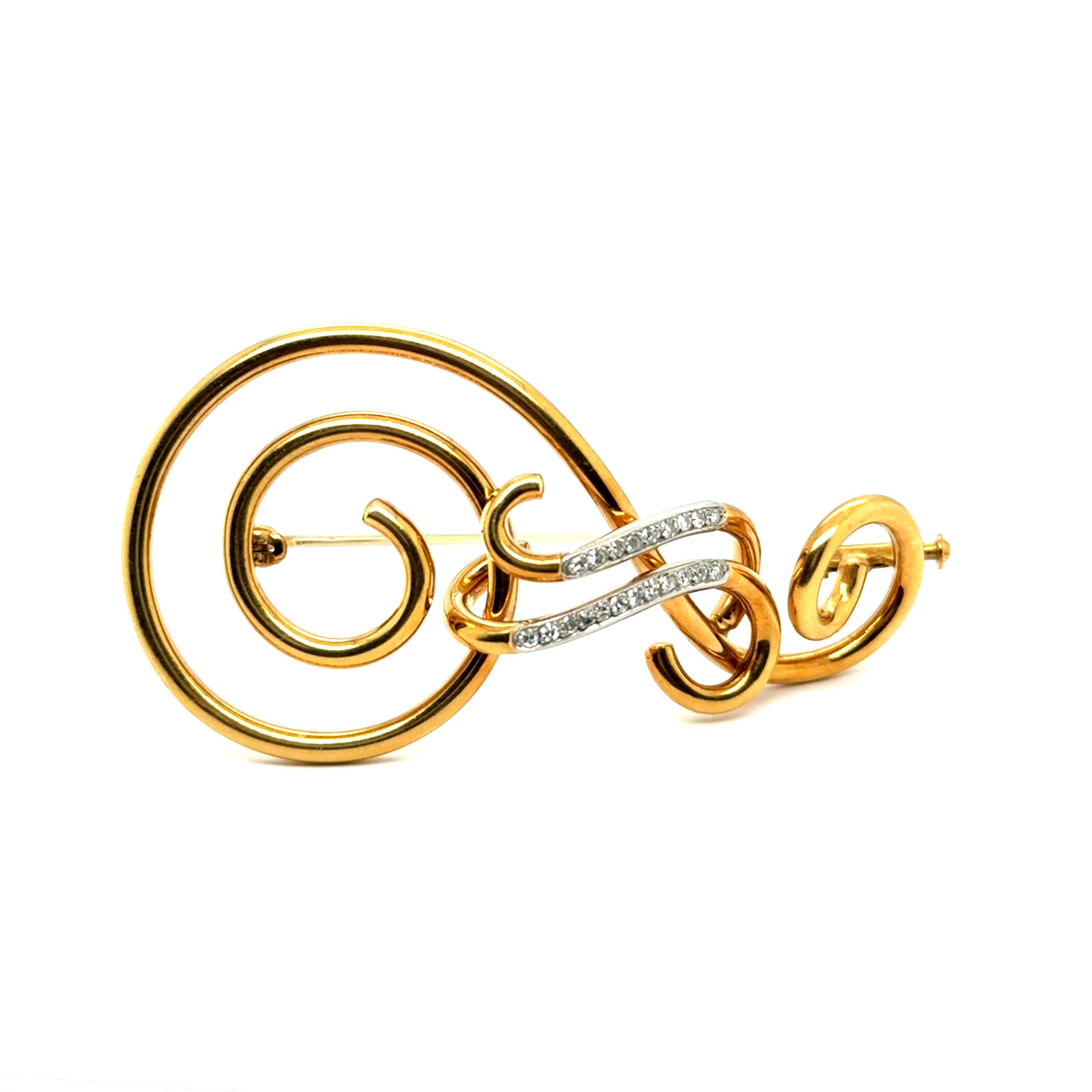 Violin Clef brooch by Meister with Diamonds in 18 Karat Yellow Gold 5