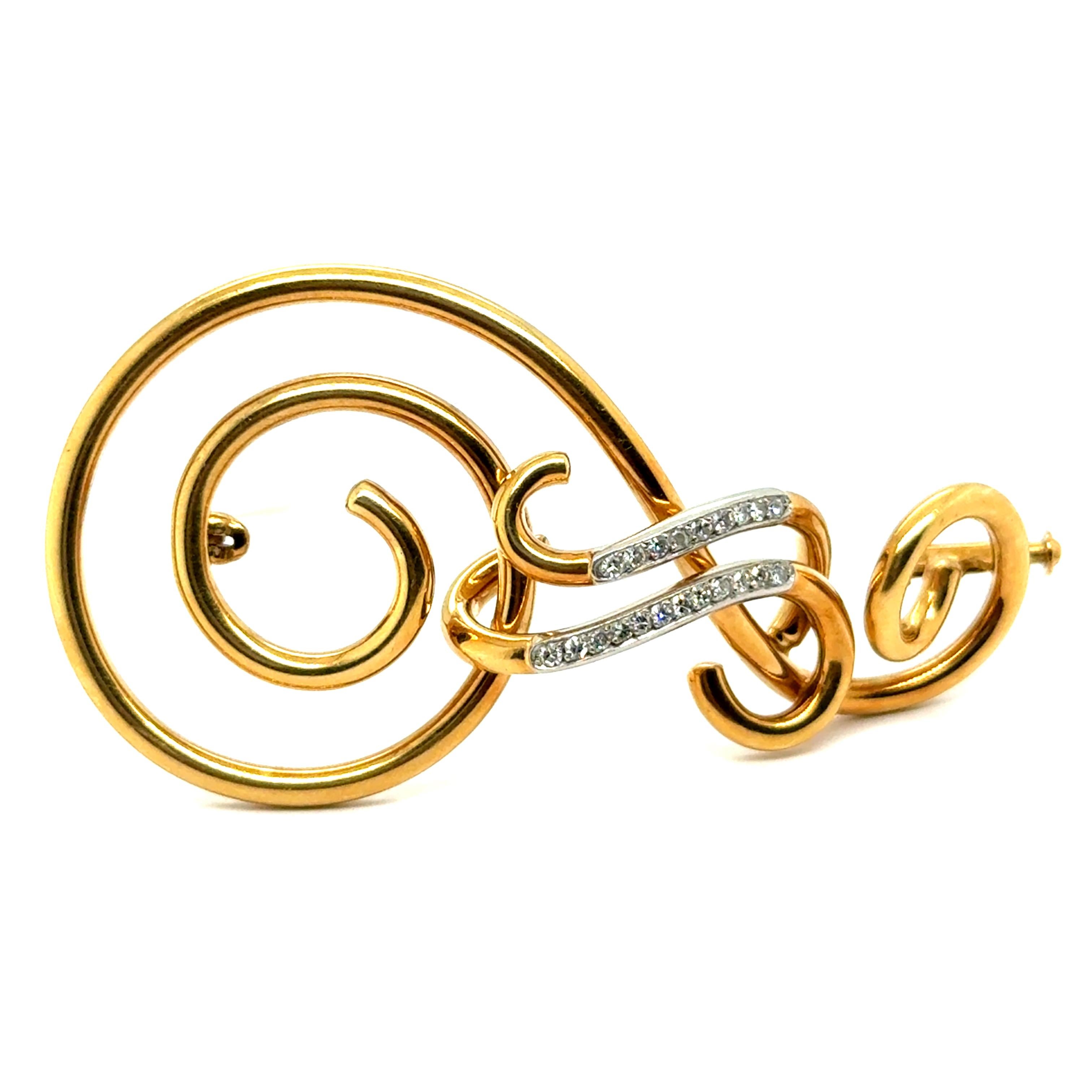 Violin Clef brooch by Meister with Diamonds in 18 Karat Yellow Gold 6