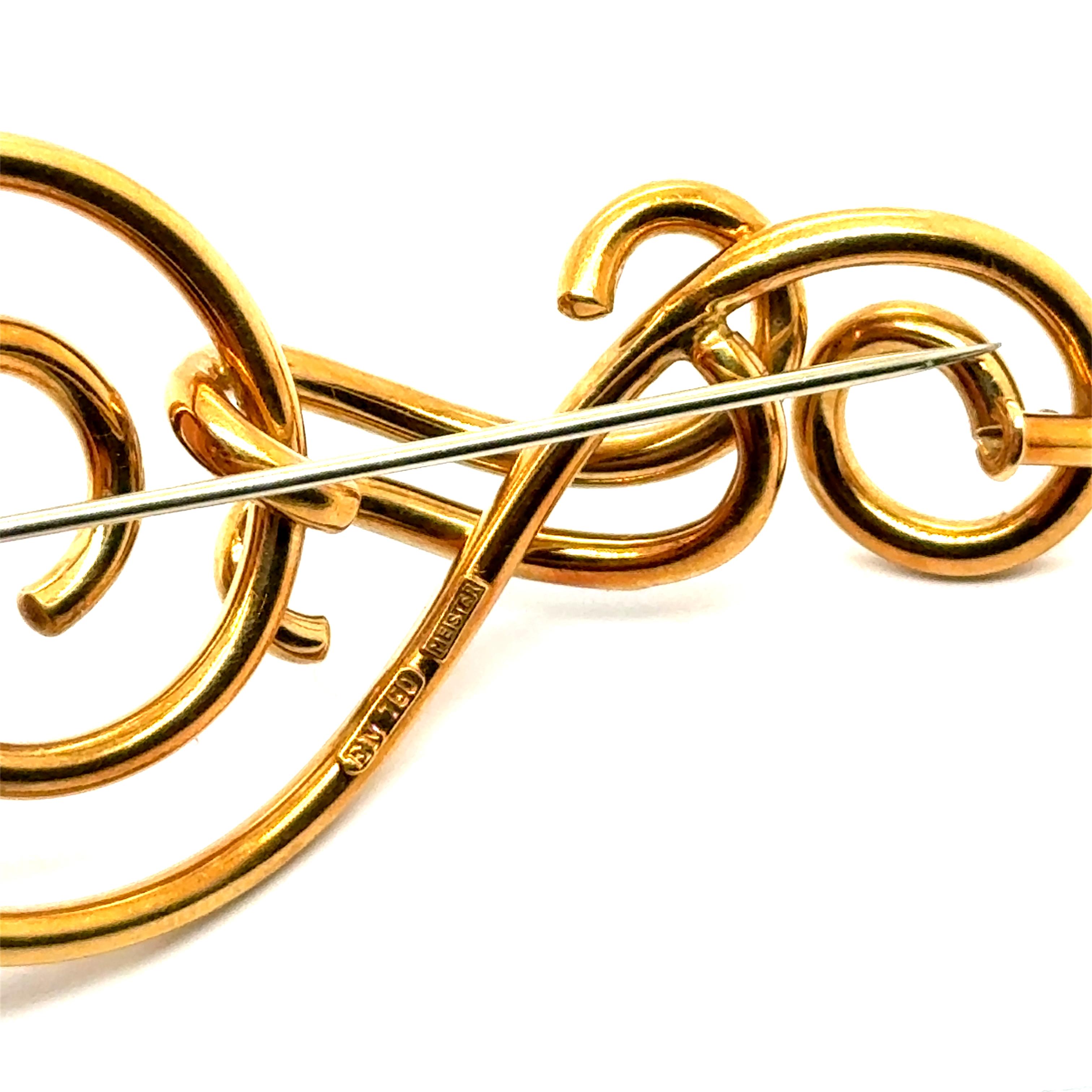 Violin Clef brooch by Meister with Diamonds in 18 Karat Yellow Gold 7