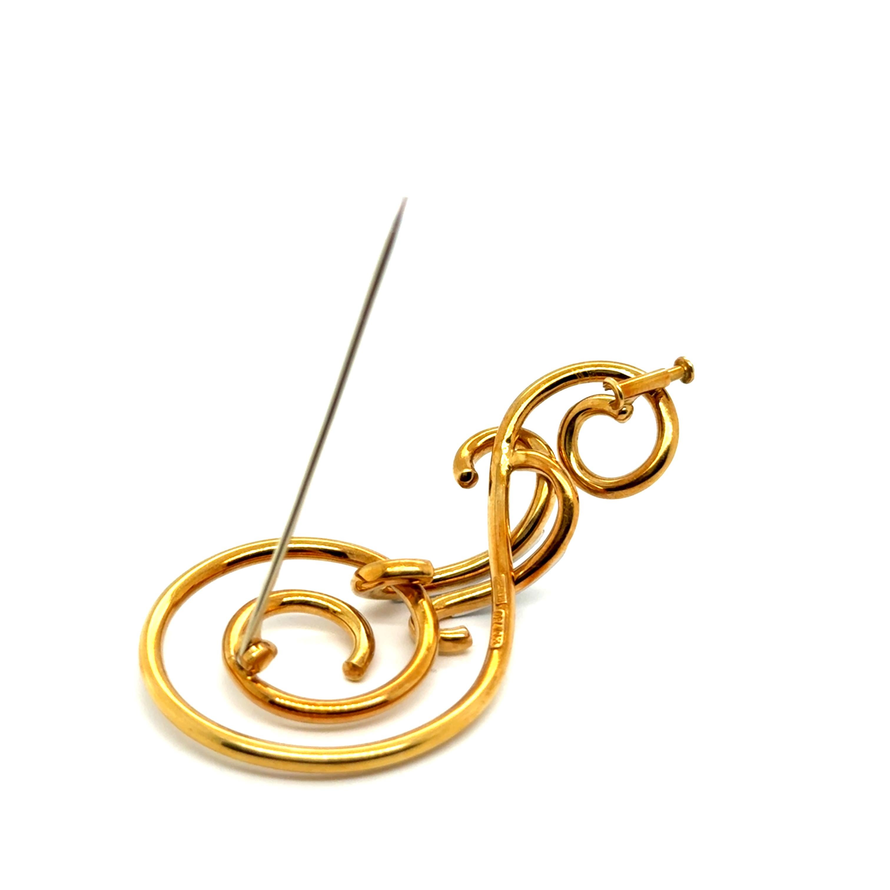 Brilliant Cut Violin Clef brooch by Meister with Diamonds in 18 Karat Yellow Gold