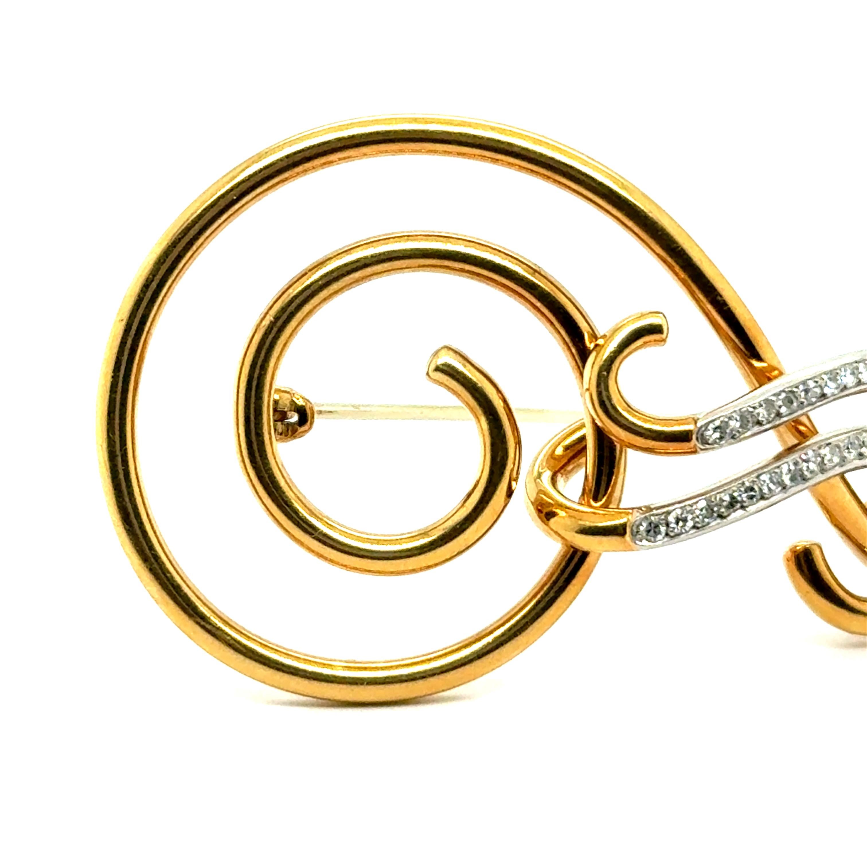 Women's or Men's Violin Clef brooch by Meister with Diamonds in 18 Karat Yellow Gold