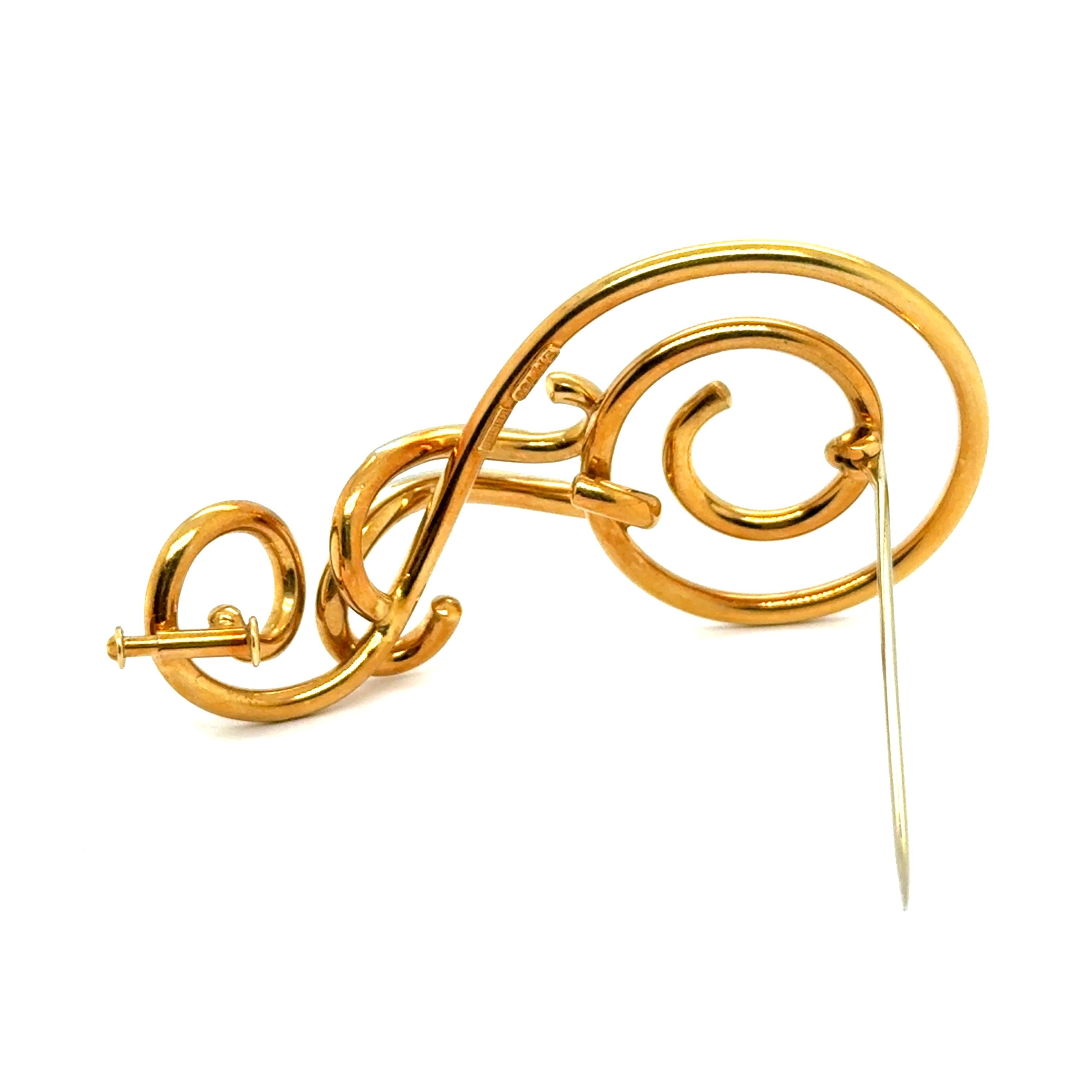 Violin Clef brooch by Meister with Diamonds in 18 Karat Yellow Gold 2