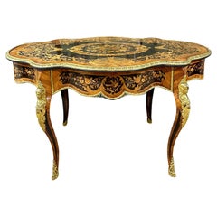 Antique Violin Shaped Middle Table In Marquetry, Or Desk, Napoleon III Period
