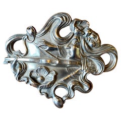 Violín Violinista Música Broche Art Nouveau Doncella Mujer Amapola Flor Músico