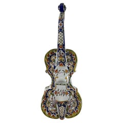 Violin In Majolica Manufacture Rouen Early 1800s French Musical Ceramics