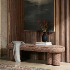 Vionne Bench - Soft Bouclé Seat paired with a Sculpted Walnut Wood Base design