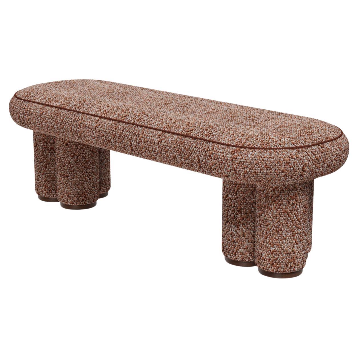Vionne Bench - Soft Bouclé Seat paired with a Sculpted Walnut Wood Base design