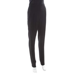 Vionnet Black Crepe Pleated High Waist Tailored Trousers L