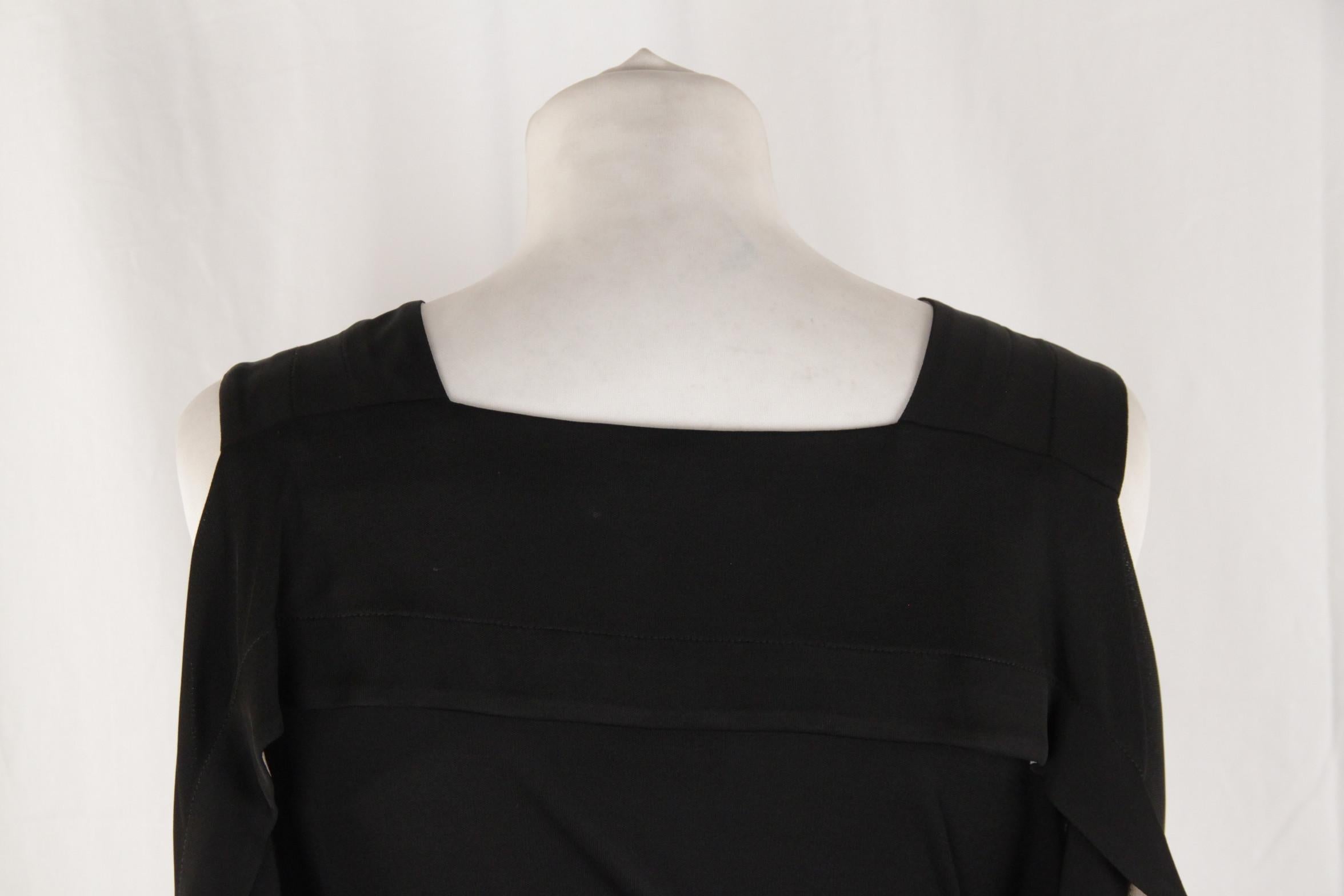 Women's Vionnet Black Silky Sleeveless Dress Knee Lenght with Frills