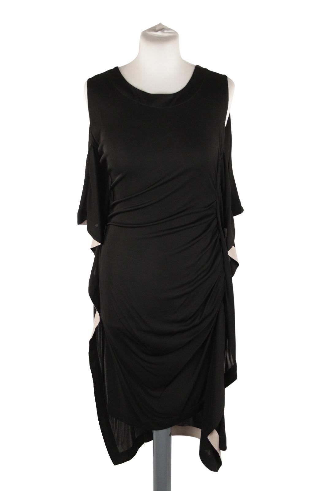 Vionnet Black Silky Sleeveless Dress Knee Lenght with Frills 1