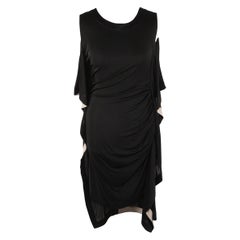 Vionnet Black Silky Sleeveless Dress Knee Lenght with Frills