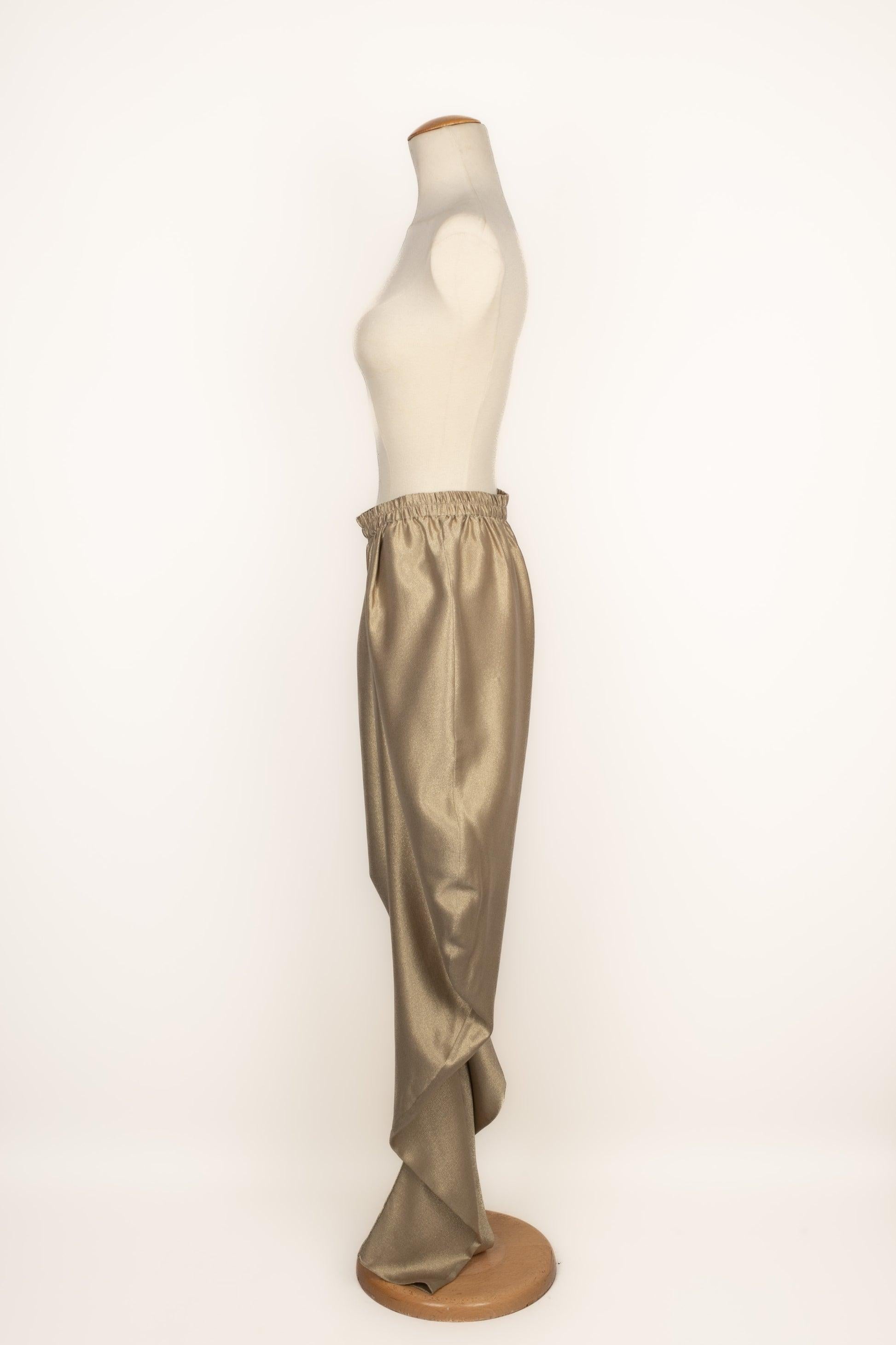 Vionnet Golden Blended Silk Pants In Excellent Condition For Sale In SAINT-OUEN-SUR-SEINE, FR
