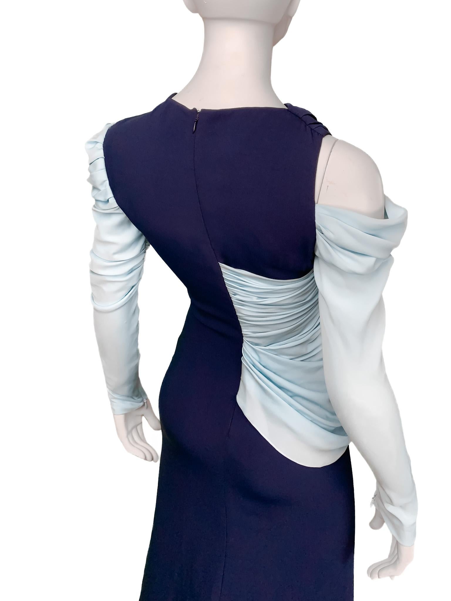 Women's Vionnet Grecian Style Asymmetric Color Block Design Draped Silk Evening Dress