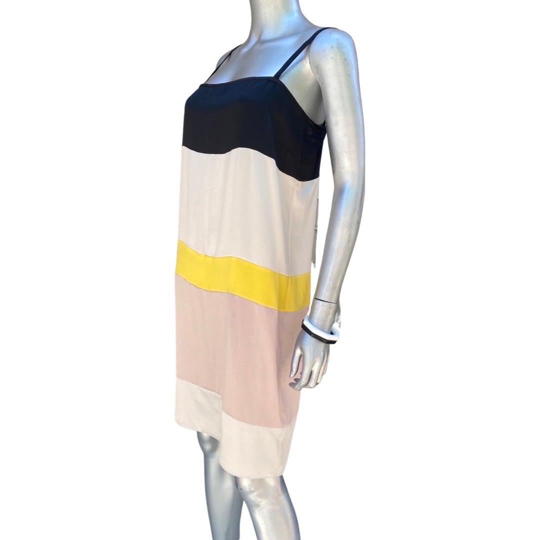 Vionnet Paris Color-Block Silk Tank Chemise Dress Black Creme Yellow Size 8-10 For Sale 6