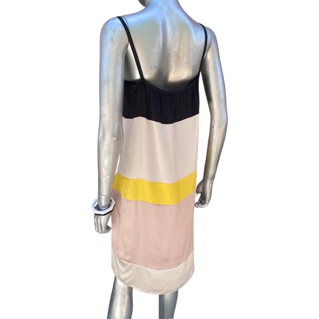 Vionnet Paris Color-Block Silk Tank Chemise Dress Black Creme Yellow Size 8-10 For Sale 10