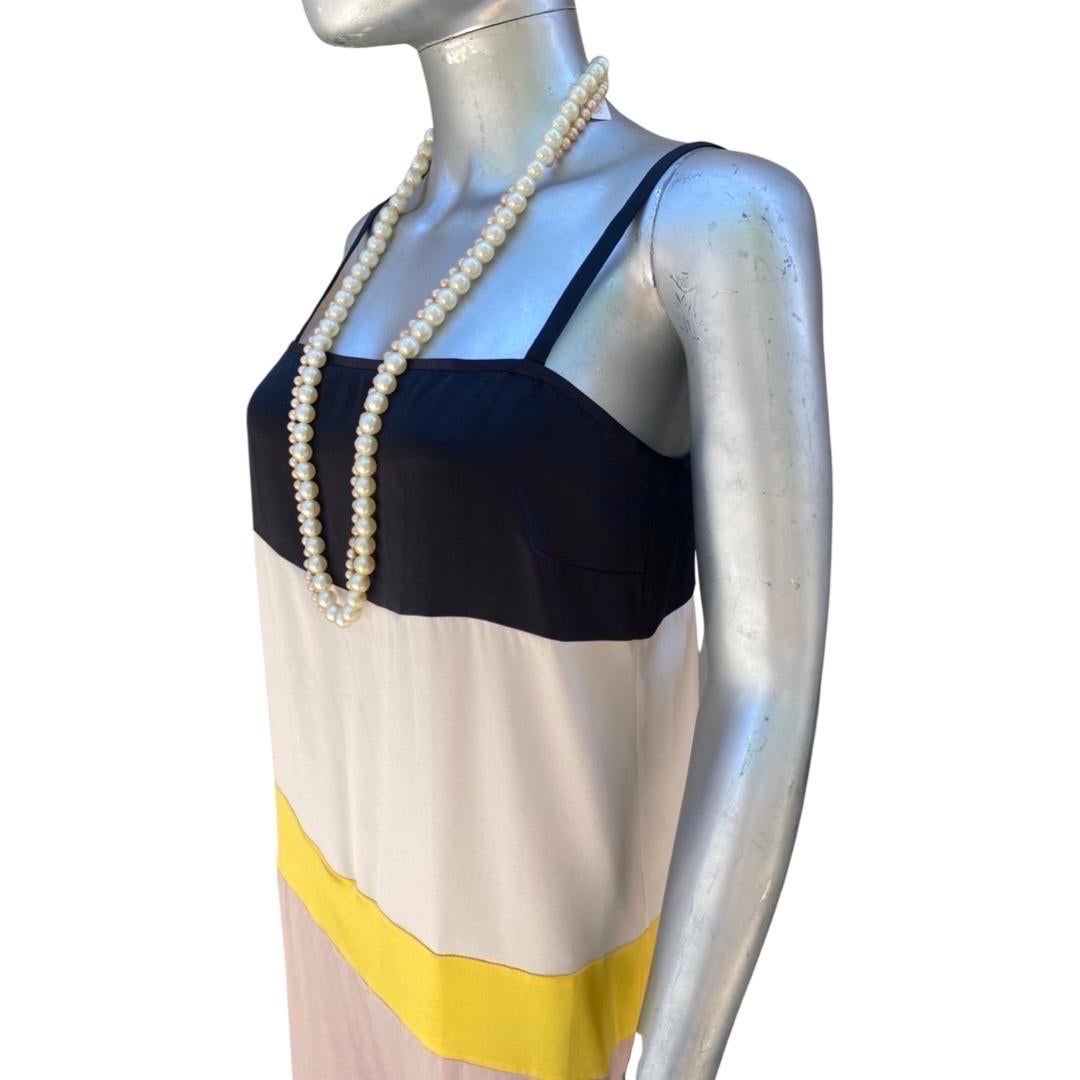 Vionnet Paris Color-Block Silk Tank Chemise Dress Black Creme Yellow Size 8-10 For Sale 3