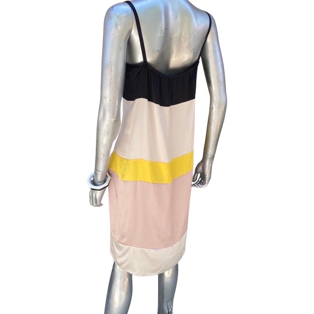 Vionnet Paris Color-Block Silk Tank Chemise Dress Black Creme Yellow Size 8-10 For Sale 4