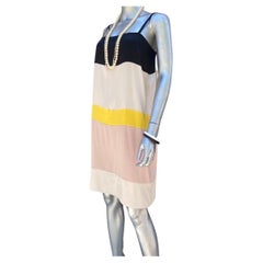 Vionnet Paris Color-Block Silk Tank Chemise Dress Black Creme Yellow Size 8-10