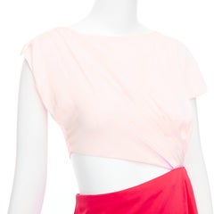 VIONNET rosa rote Seidenmischung Schrägschnitt drapiertes asymmetrisches Kleid mit Ausschnitt IT38 XS