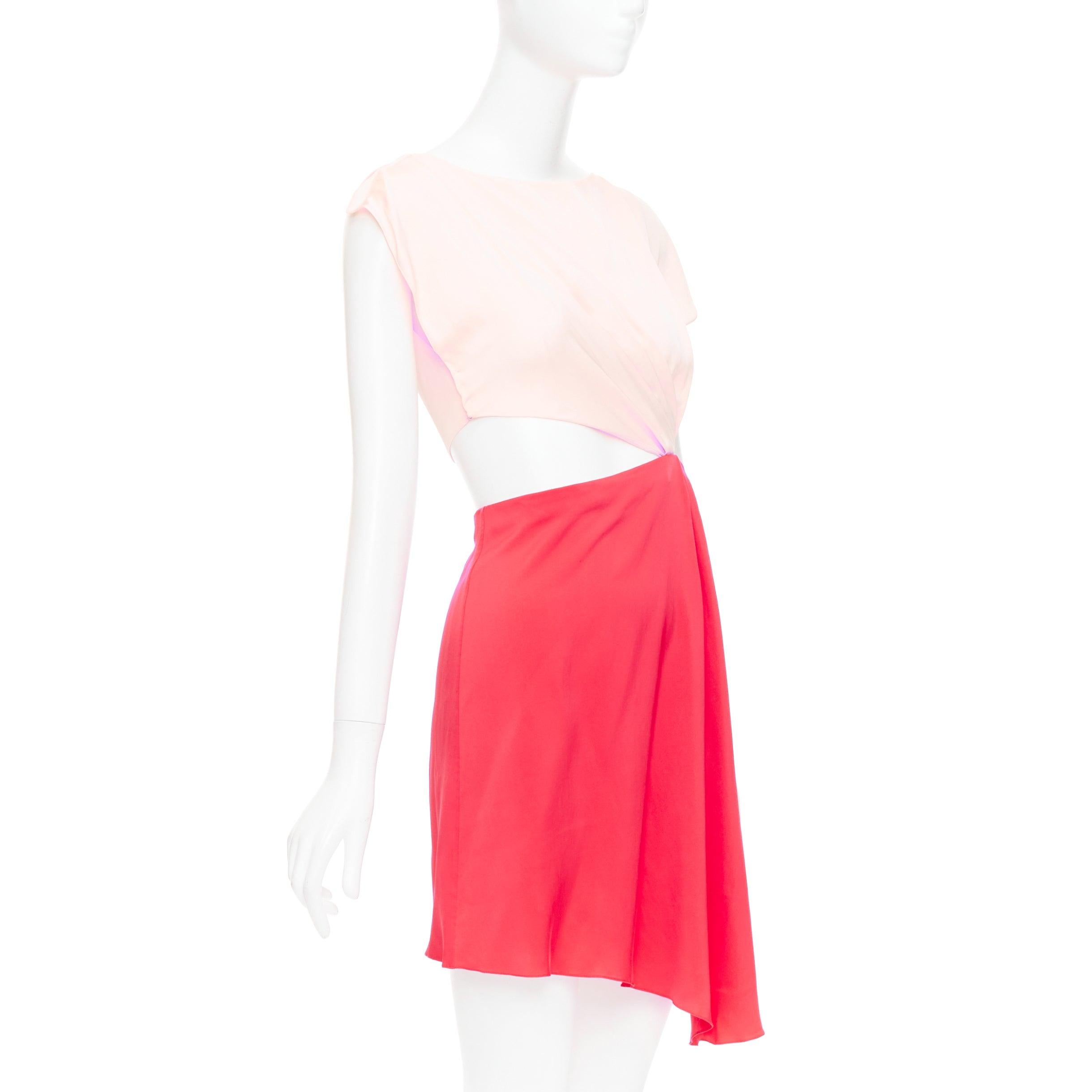 Red VIONNET pink red silk blend bias cut draped asymmetric cut out dress IT38 XS For Sale
