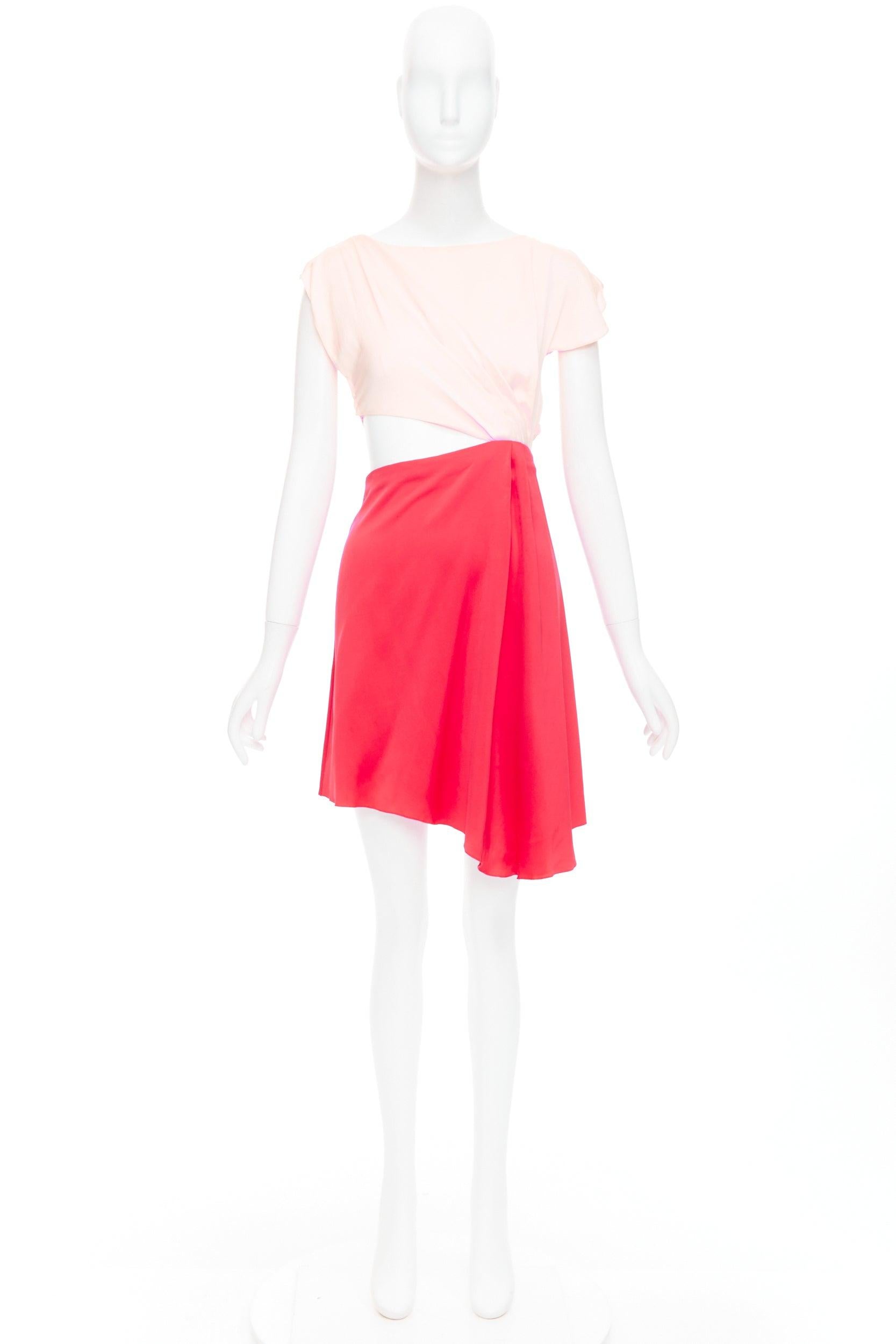 VIONNET pink red silk blend bias cut draped asymmetric cut out dress IT38 XS For Sale 4