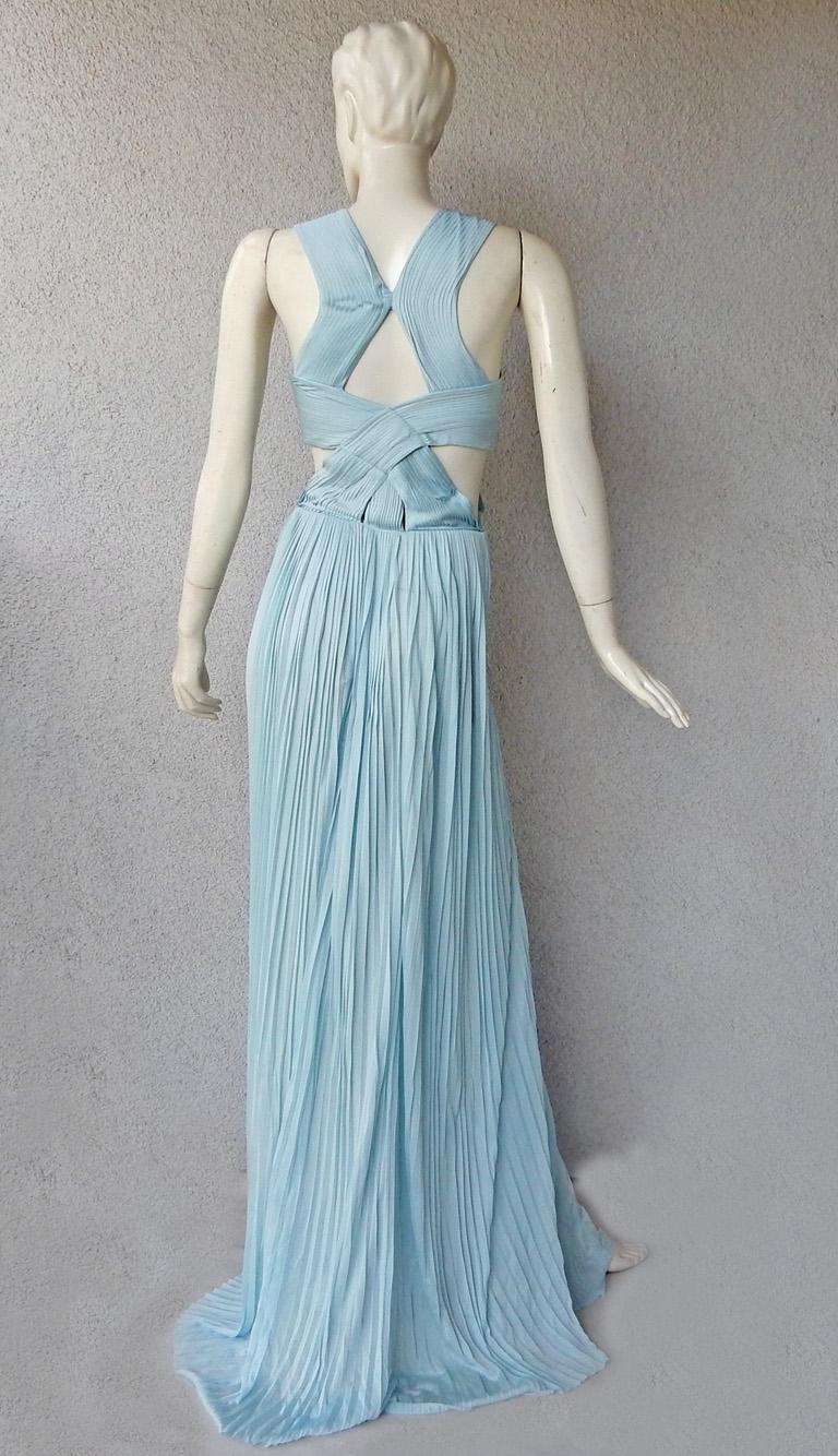 Vionnet Runway Veraline Blue Plisse Cut-Out Pleated Dress Gown   NWT In New Condition For Sale In Los Angeles, CA