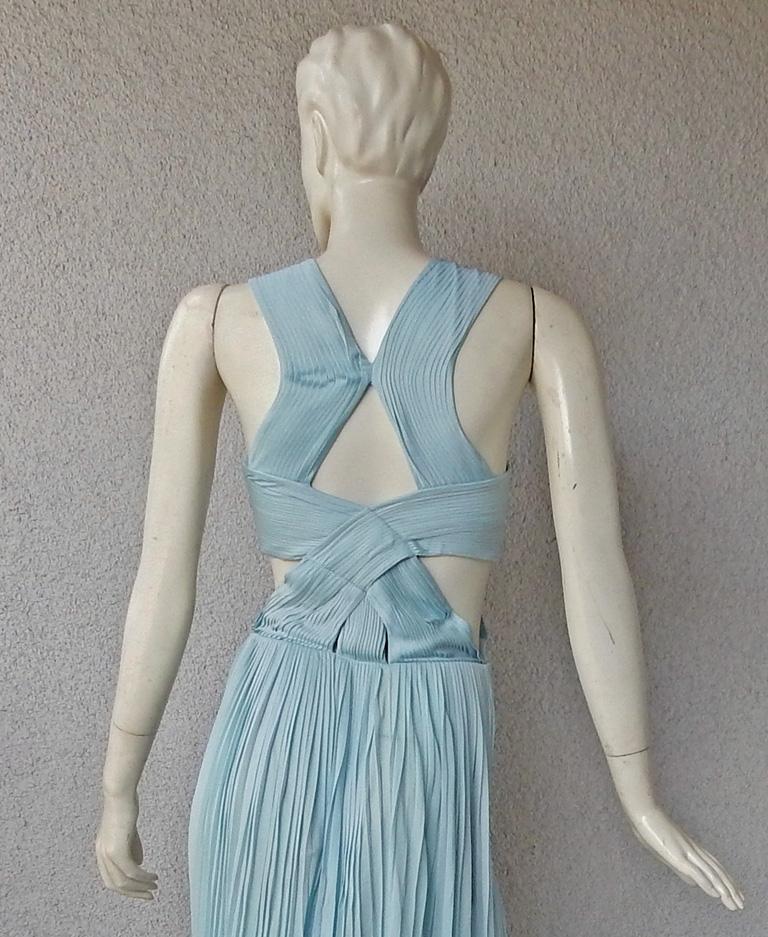 Vionnet Runway Veraline Blue Plisse Cut-Out Pleated Dress Gown   NWT For Sale 1