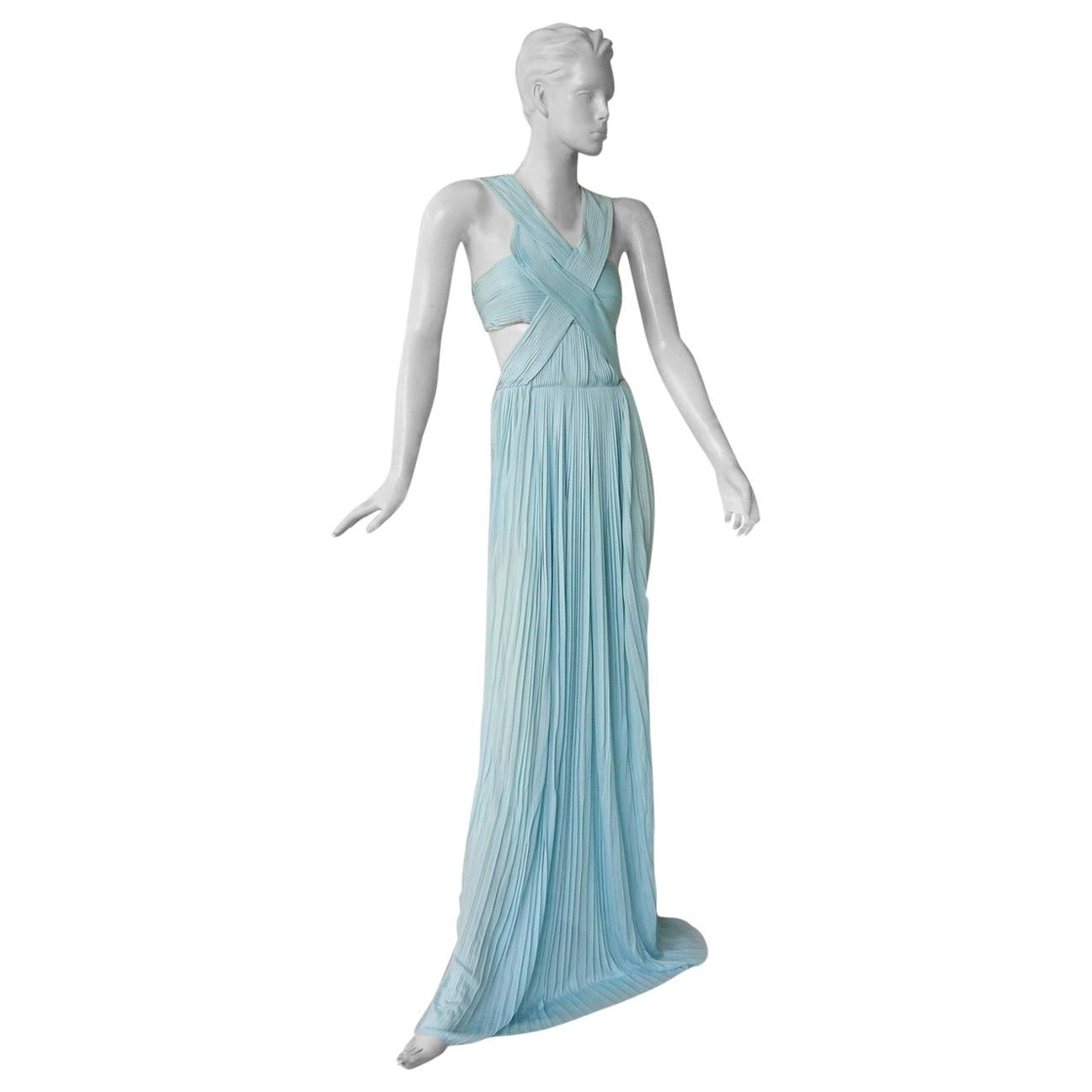 Vionnet Runway Veraline Blue Plisse Cut-Out Pleated Dress Gown   NWT For Sale