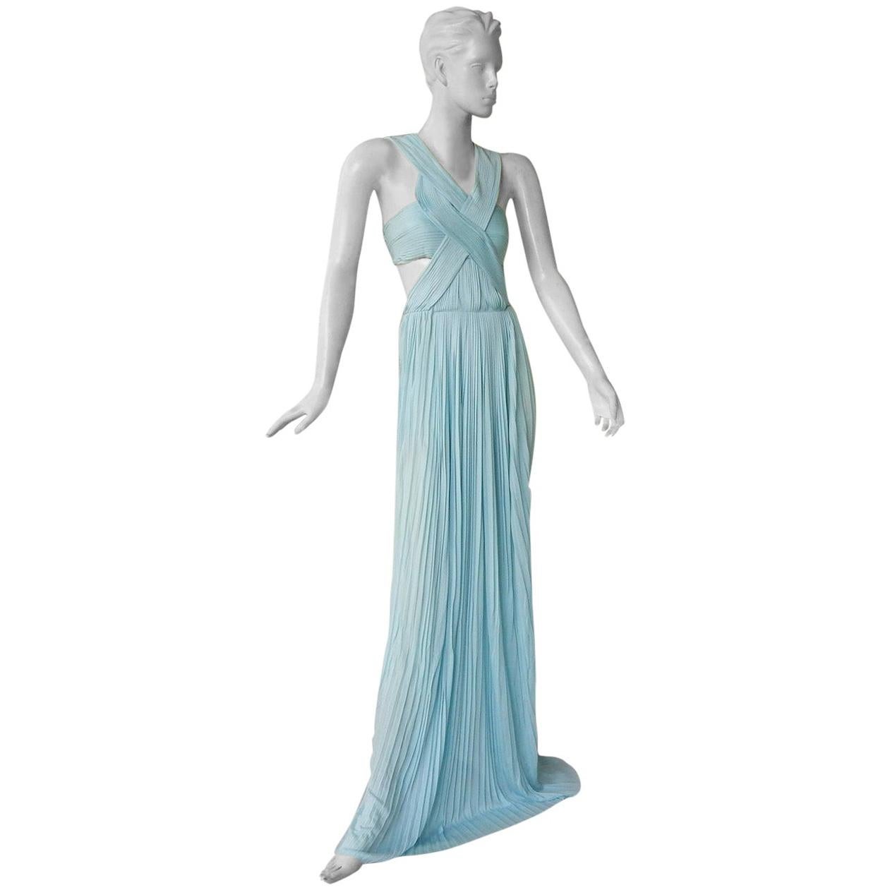 Vionnet Runway Veraline Blue Plisse Cut-Out Pleated Dress Gown   NWT