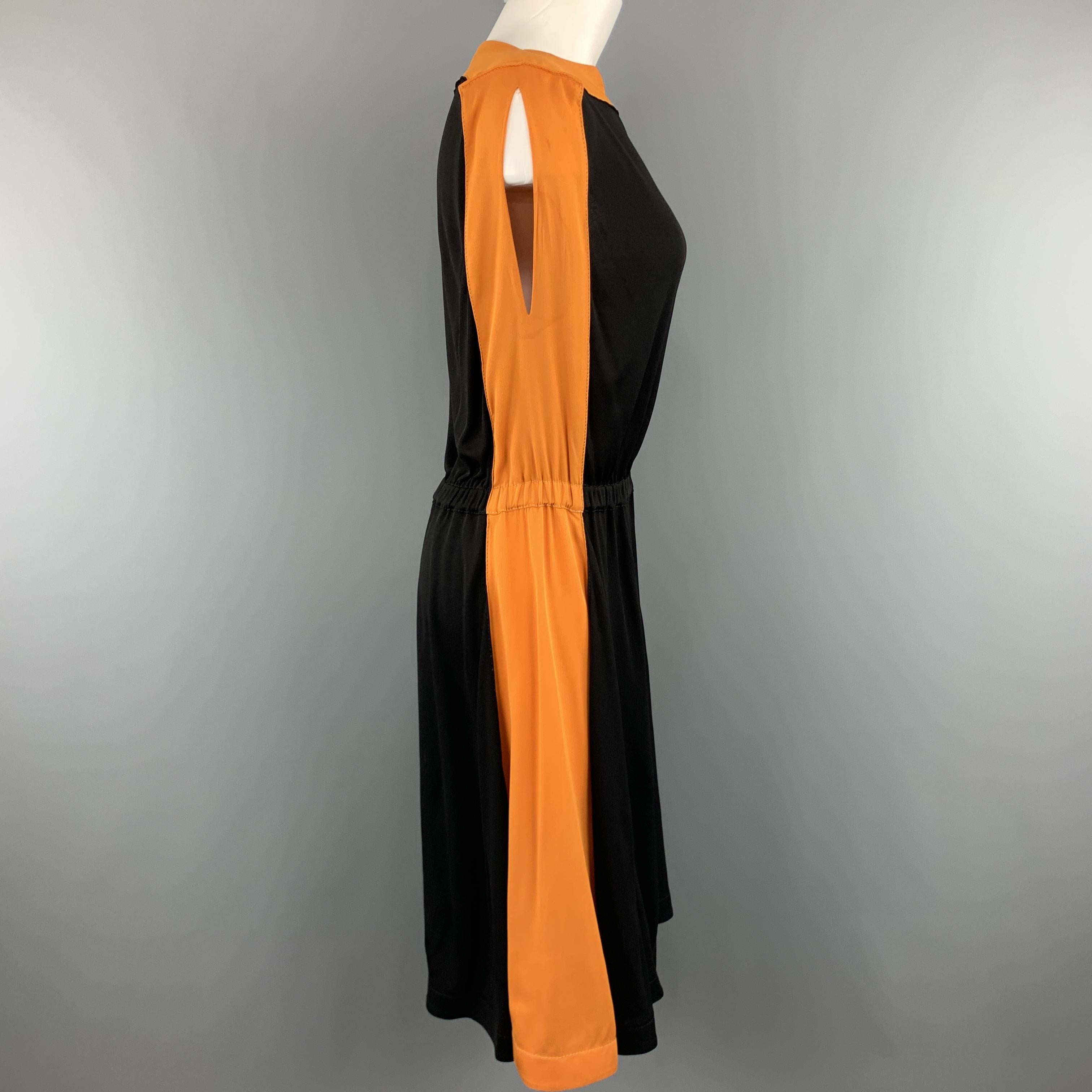 VIONNET Size 4 Black & Orange Color Block Gathered Waist Shift Dress In Good Condition In San Francisco, CA
