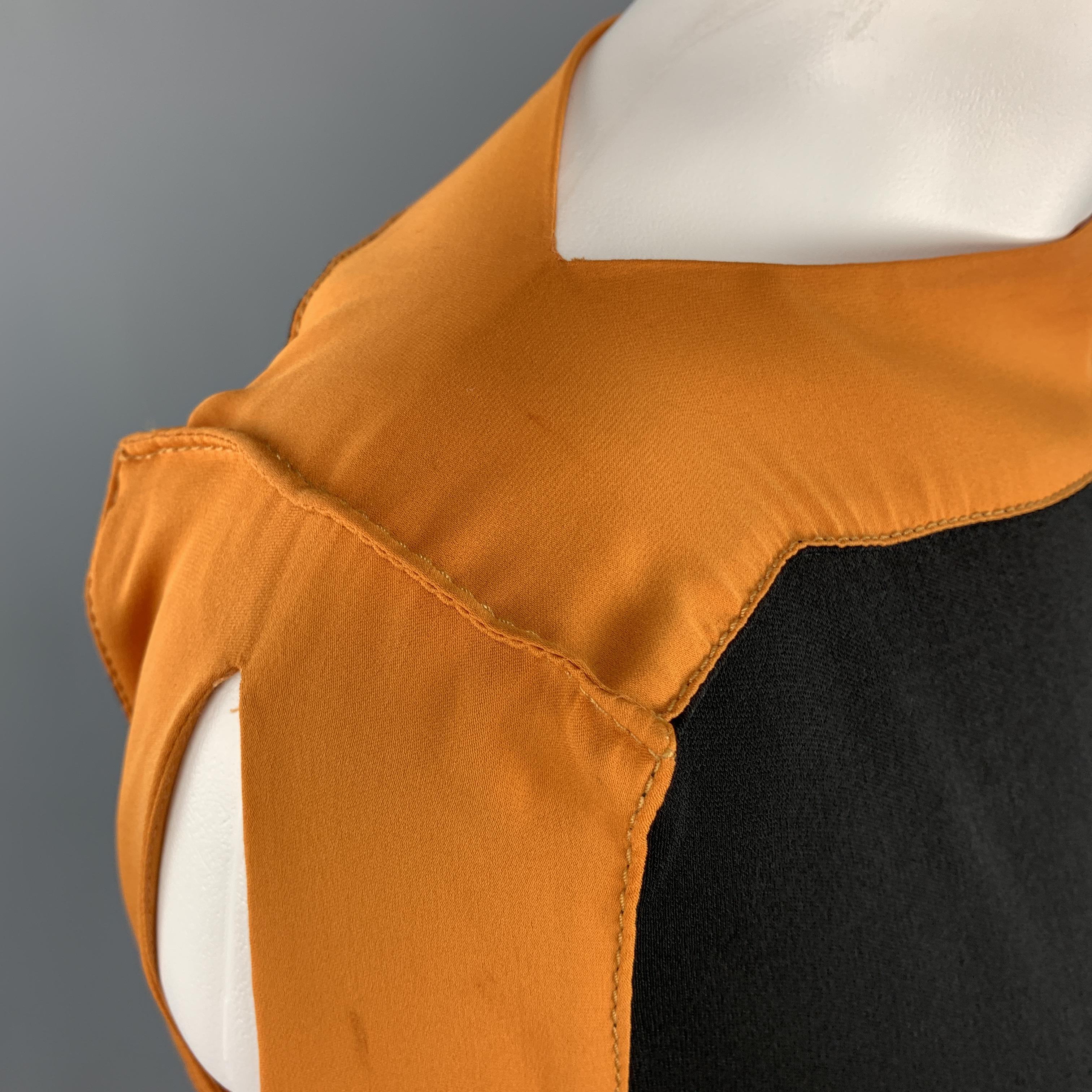 VIONNET Size 4 Black & Orange Color Block Gathered Waist Shift Dress 1