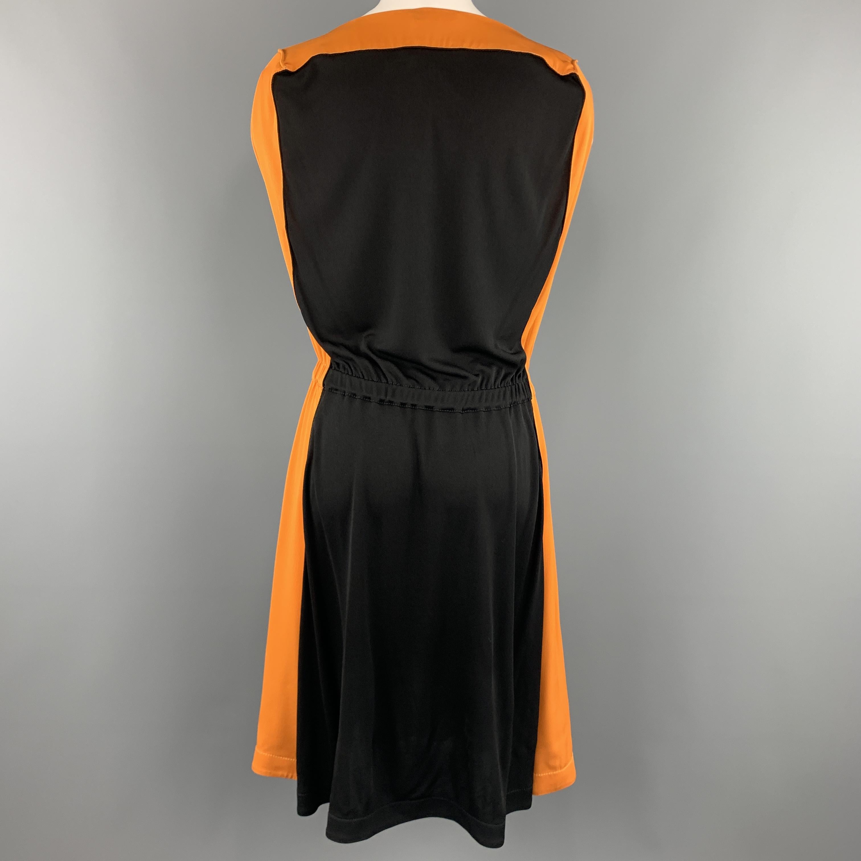 VIONNET Size 4 Black & Orange Color Block Gathered Waist Shift Dress 2