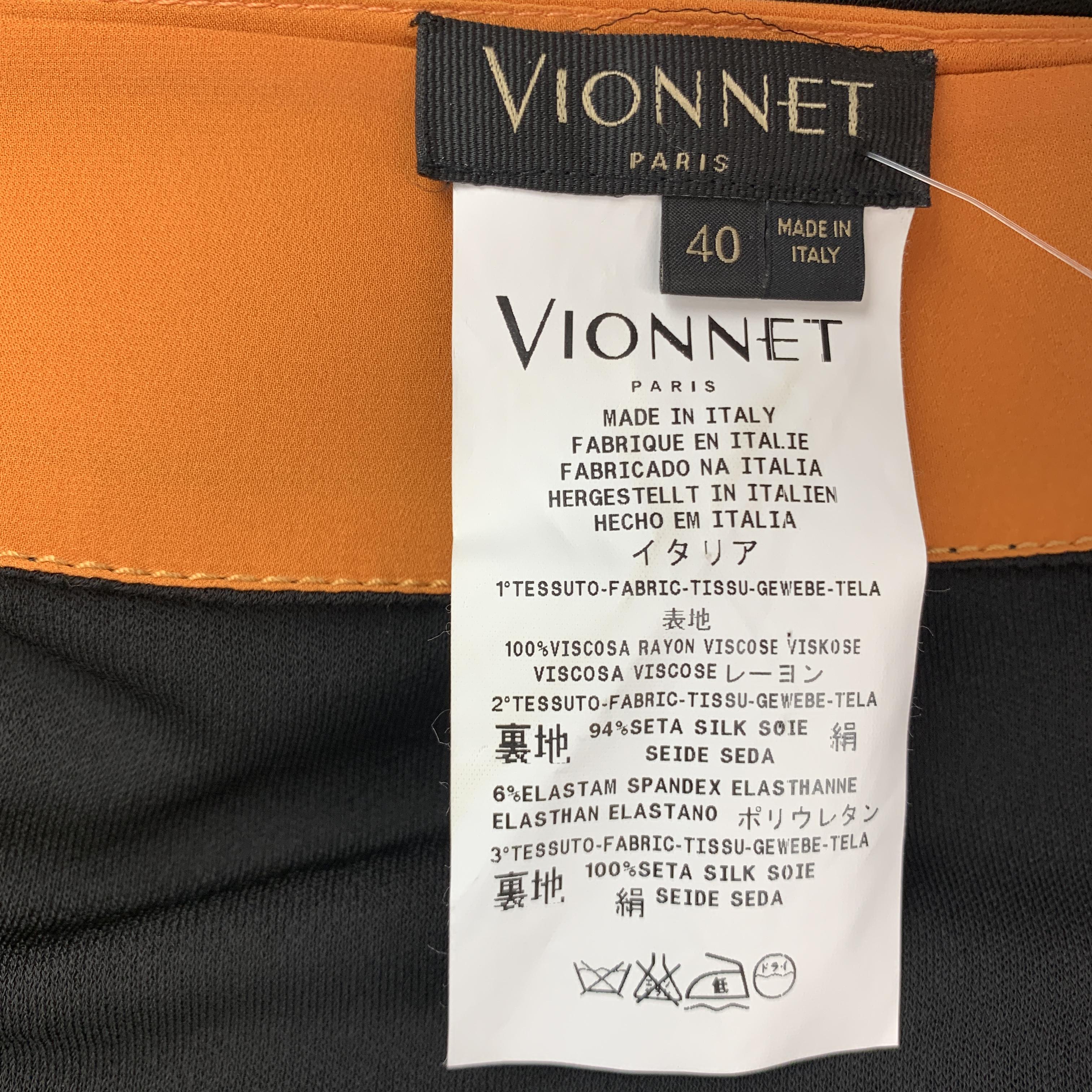 VIONNET Size 4 Black & Orange Color Block Gathered Waist Shift Dress 3