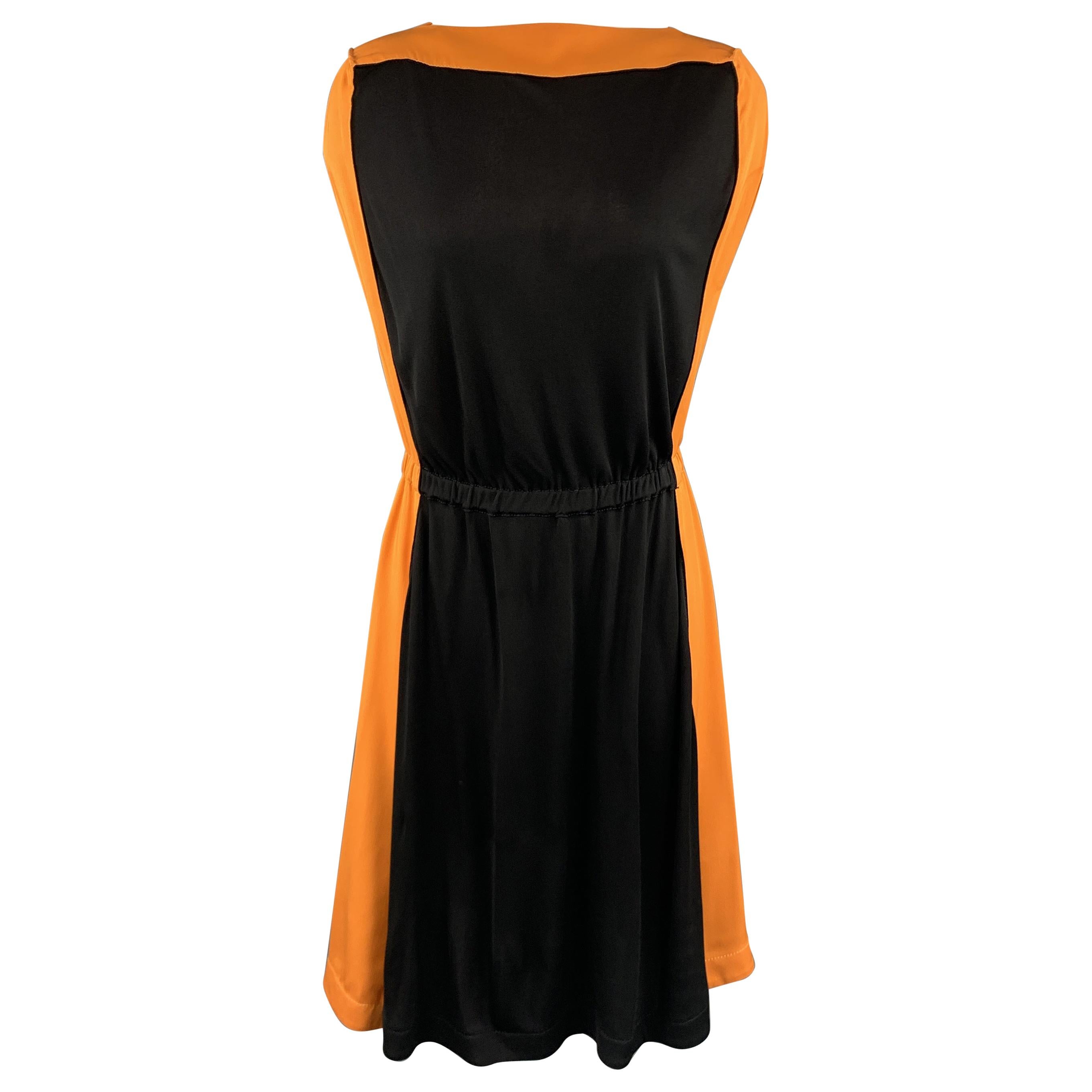 VIONNET Size 4 Black & Orange Color Block Gathered Waist Shift Dress