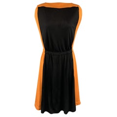 VIONNET Size 4 Black & Orange Color Block Gathered Waist Shift Dress