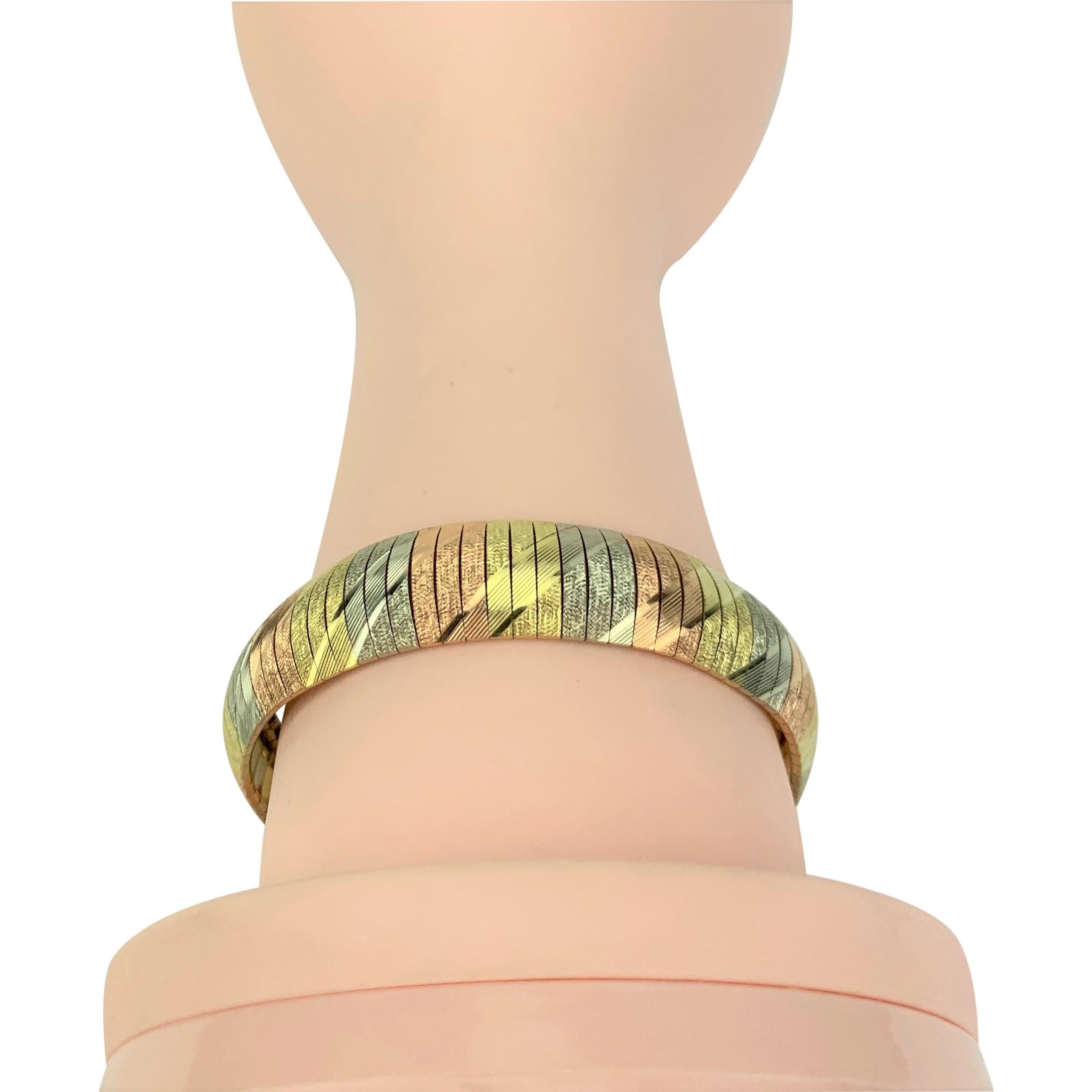 Women's Vior 14 Karat Italian Yellow White Rose Gold Diamond Cut Omega Link Bracelet