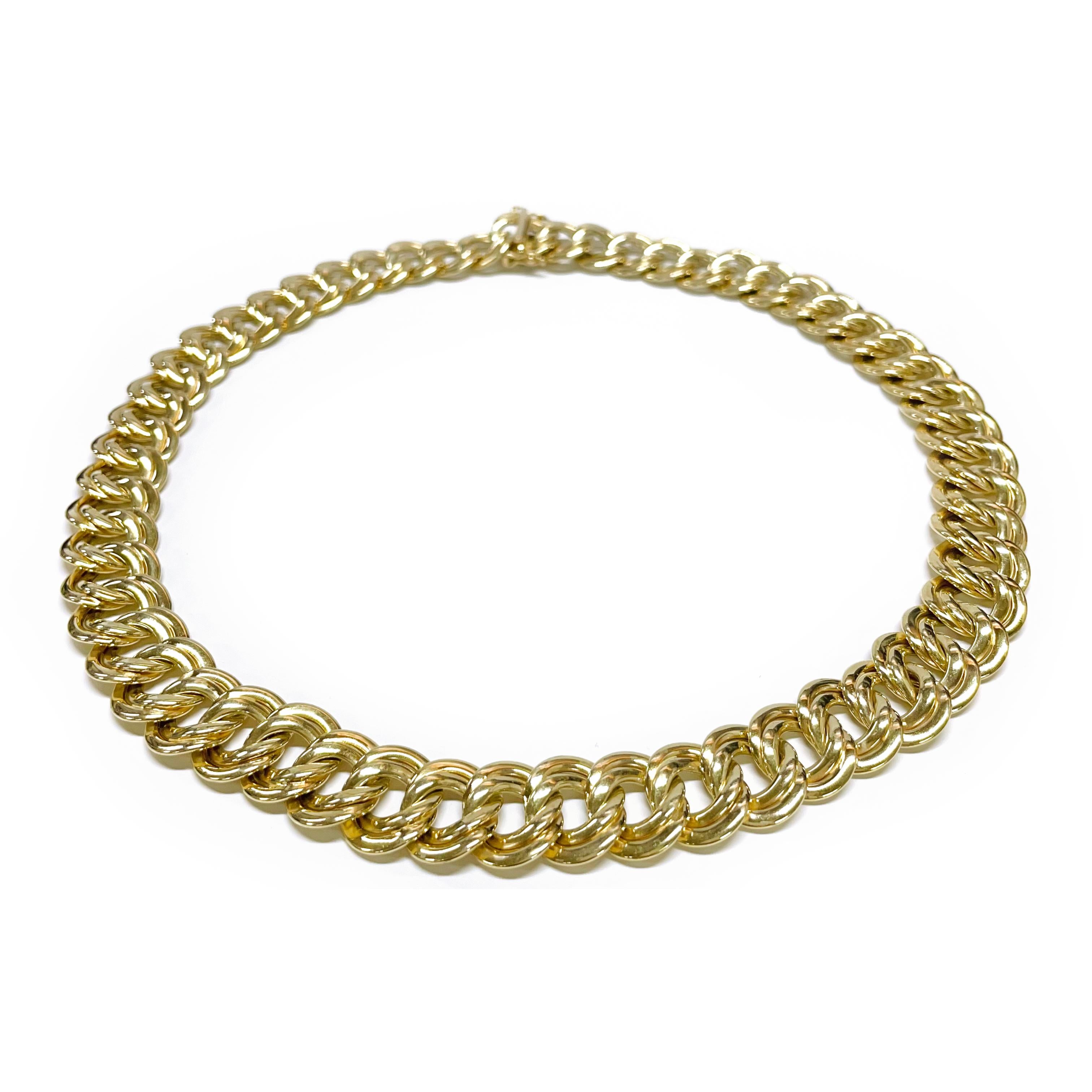 Vior 14 Karat Yellow Gold Double Link Necklace. The necklace feature gold double links, it's 14.5mm wide and 17